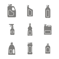 icons set with bottles with cleaning chemical products  for your design