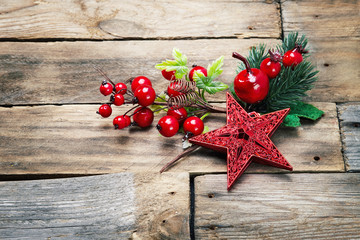 Christmas decoration over wooden background.