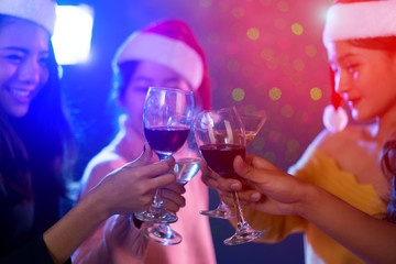 Friend asian together drinking cocktail or champagne in nightclub celebration new year christmas party