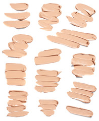 Set of makeup foundation smears isolated on white background