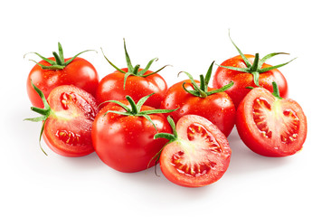 Tomatoes with drops of water isolated on white background