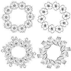 Hand drawn vector flowers wreaths for decorates
