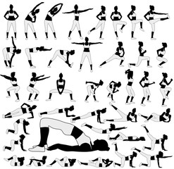 Fitness woman silhouettes in many different positions.