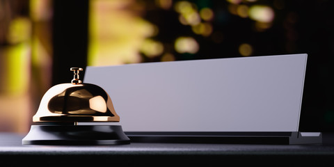 Reception bell golden with white card