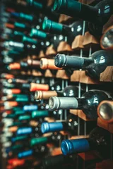 Foto op Plexiglas Er staan veel stoffige wijnflessen in de schappen, rekken met wijnflessen © mahony