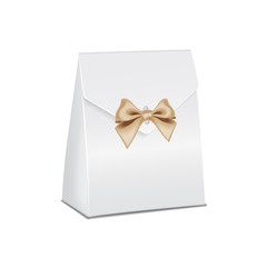 Realistic white 3d model cardboard gift box. Empty product container template, vector illustration