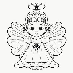 Little beautiful angel in dress, coloring