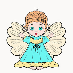 Cute little greeting angel in a bright dress