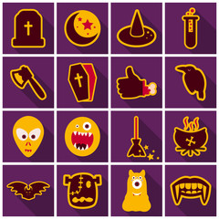 Set of Flat Icons with shadow Happy Halloween design elements