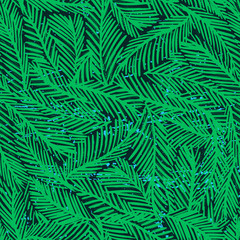 Ink hand drawn seamless pattern with fir tree branches