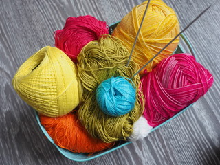 Yarn balls. Knitting as a kind of needlework.