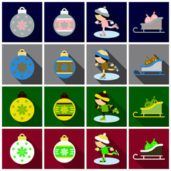 Set of Flat Icons with shadow Christmas design elements