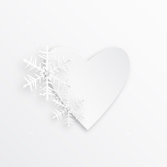 Heart and snowflake from paper for your signature, isolated stylish vector illustration for web design
