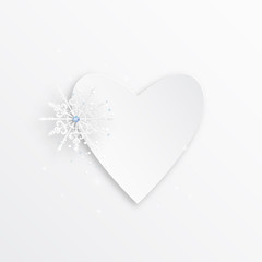 Heart and snowflake from paper for your signature, isolated stylish vector illustration for web design
