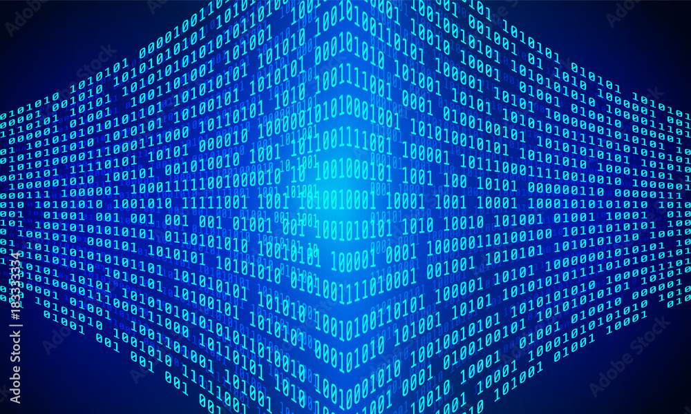 Aufkleber Blue Technology Decoder And Encoder Binary Number Code Vector Background. Abstract Security Digital Communication Concept.