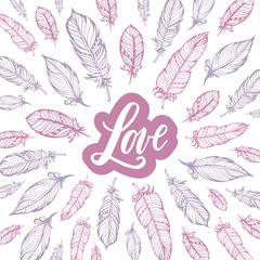 Typography poster lettering love and feathers