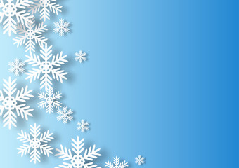 Fototapeta na wymiar White snowflake on blue background vector illustration paper art style, Christmas and Happy New Year concept