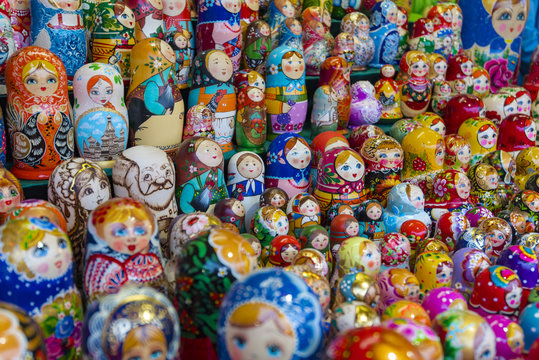 Russian traditional dolls Matryoshka at the souvenir market