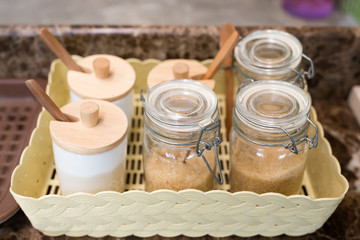 glass jar with sugar, closed