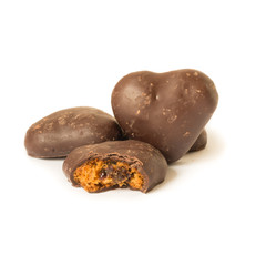 Christmas cookies heart-shaped. Traditional European lebkuchen Christmas cookies heart-shaped. Isolated on white background.