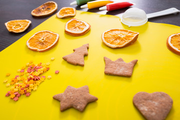 Gingerbread cookies with icing decorations for Christmas