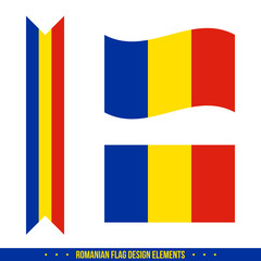 Set, collection of vector icons, design elements with romanian flag.
