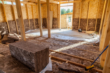 the interior of the frame house in process of construction