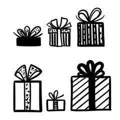 Gifts. Christmas vector clipart. Hand drawn elements for greeting card, poster, invitation, banner. Isolated on white background.