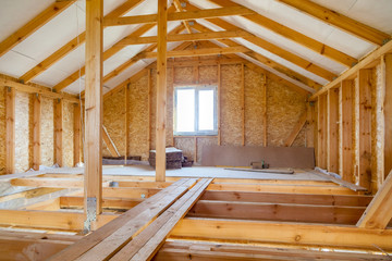 the interior of the frame house in process of construction