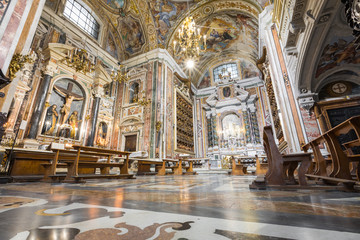 Beautiful ceiling above Gesu Nuovo (Italian: New Jesus) church in Naples, Italy