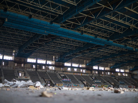 Abandoned stadium with stands