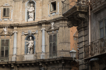 Fototapeta premium A view of the Piazza Quattro Canti in Palermo . Sicily