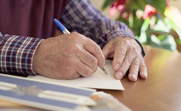 Old Man Writing Christmas Cards