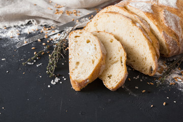 Bakery concept. Plenty of sliced bread background