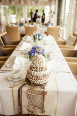 Fototapeta na wymiar Tischdekoration auf Hochzeit maritim