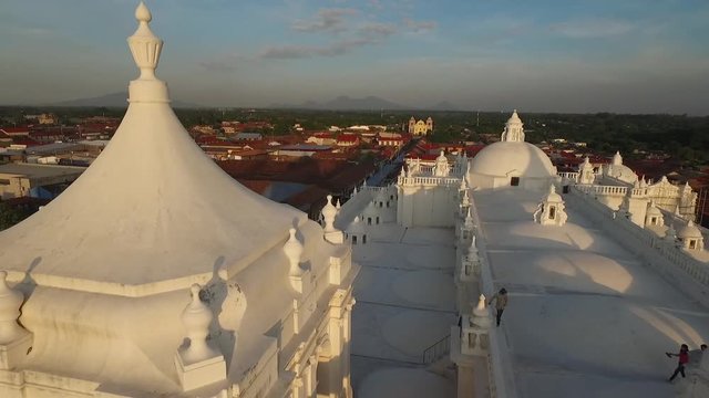 LEON, NICARAGUA - FEBRUARY 2016: The rooftop of the Leon Cathedral and the view of the city of Leon, Nicaragua in February 2016.