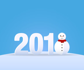 Fototapeta na wymiar Happy 2018 New Year flat. Christmas and Snowman