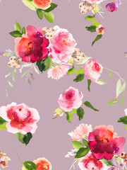 Seamless summer pattern with watercolor flowers handmade.