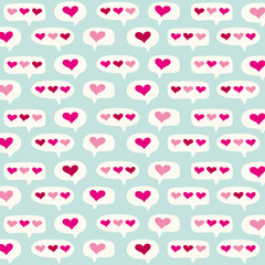 Cute primitive retro pattern with hearts and speech bubbles background