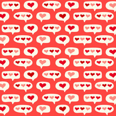 Cute primitive retro pattern with hearts and speech bubbles background