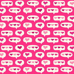 Cute primitive retro pattern with hearts and speech bubbles background