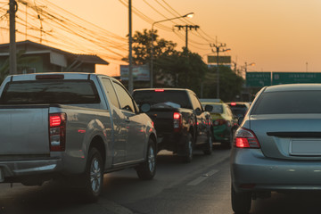 Fototapeta na wymiar traffic jam with row of cars on street