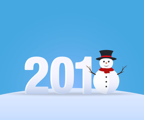 Happy 2018 New Year flat. Christmas and Snowman