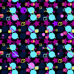 Abstract seamless vector pattern for girls, boys, clothes. Creative background with dots, geometric figures Funny wallpaper for textile and fabric. Fashion style. Colorful bright