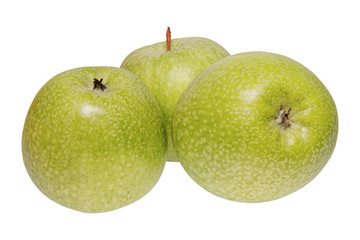 Green apples on a white background
