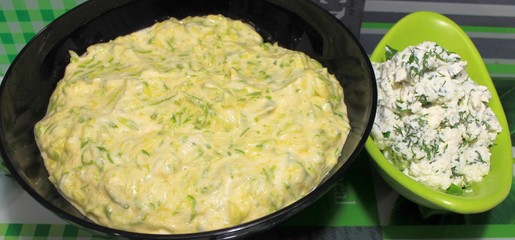 Ingredients for a delicious and healthy roll of zucchini with cottage cheese