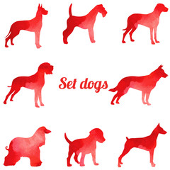 Red watercolor dogs, set