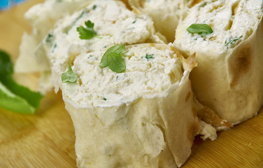 Lavash with feta cheese and greens
