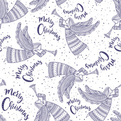 Merry Christmas seamless pattern with angel