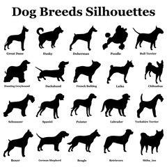 Set of dogs silhouettes of black dogs